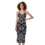 Black Ethnic Aztec Pattern Print Slim Fit Midi Cami Dress