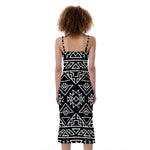 Black Ethnic Aztec Pattern Print Slim Fit Midi Cami Dress