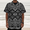 Black Ethnic Aztec Pattern Print Textured Short Sleeve Shirt