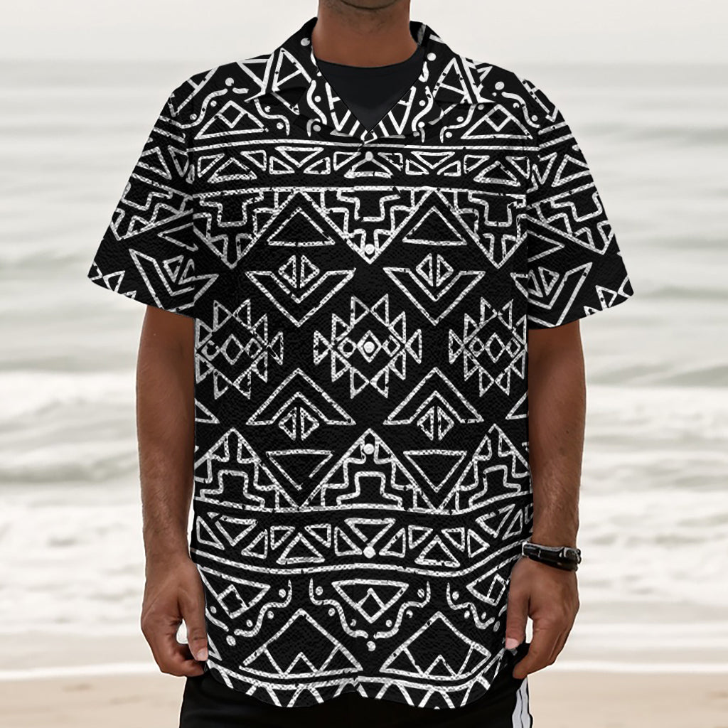 Black Ethnic Aztec Pattern Print Textured Short Sleeve Shirt