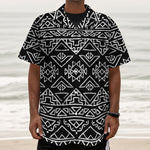 Black Ethnic Aztec Pattern Print Textured Short Sleeve Shirt