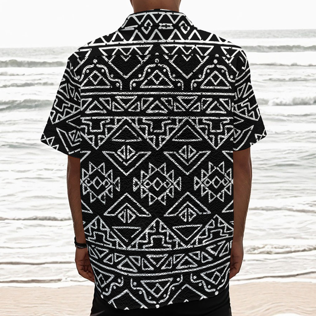 Black Ethnic Aztec Pattern Print Textured Short Sleeve Shirt
