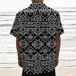 Black Ethnic Aztec Pattern Print Textured Short Sleeve Shirt