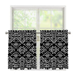 Black Ethnic Aztec Pattern Print Tier Curtains