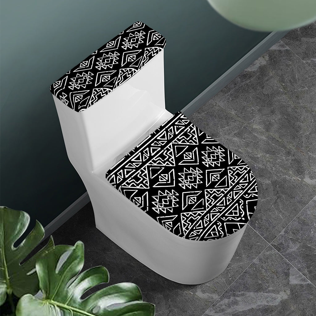 Black Ethnic Aztec Pattern Print Toilet Lid And Tank Cover Set