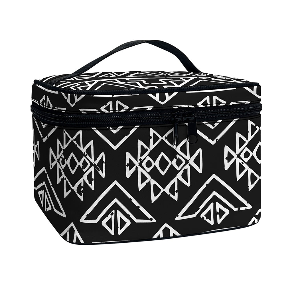 Black Ethnic Aztec Pattern Print Travel Makeup Bag