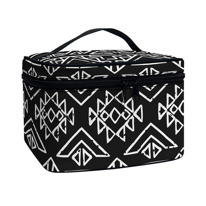 Black Ethnic Aztec Pattern Print Travel Makeup Bag