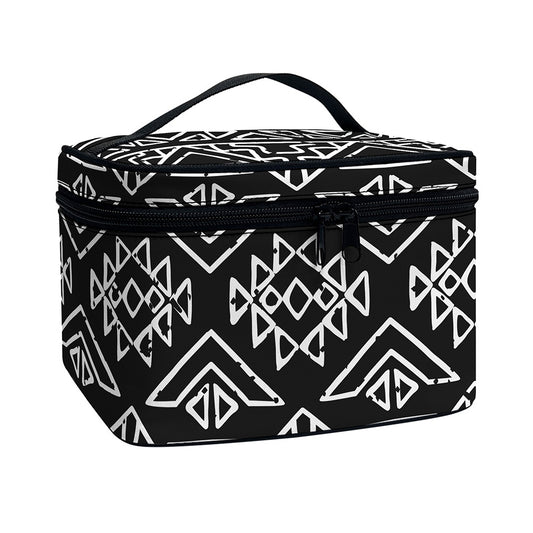 Black Ethnic Aztec Pattern Print Travel Makeup Bag