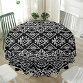 Black Ethnic Aztec Pattern Print Waterproof Round Tablecloth