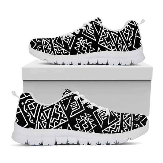 Black Ethnic Aztec Pattern Print White Running Shoes