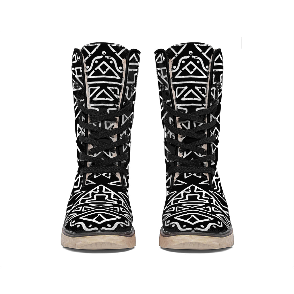 Black Ethnic Aztec Pattern Print Winter Boots