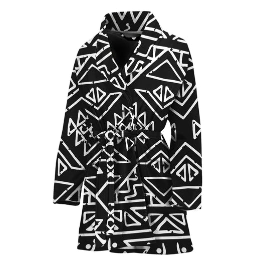 Black Ethnic Aztec Pattern Print Women's Bathrobe