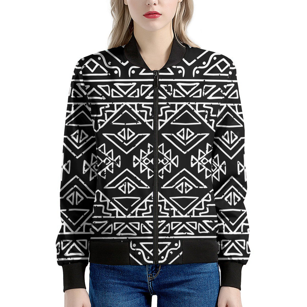 Black Ethnic Aztec Pattern Print Women's Bomber Jacket