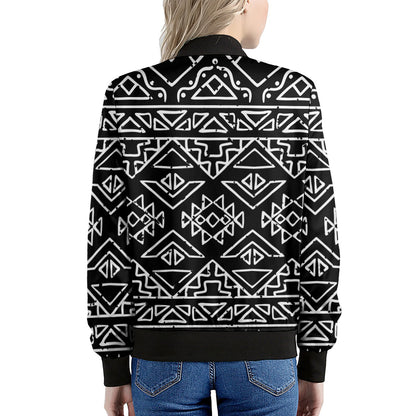 Black Ethnic Aztec Pattern Print Women's Bomber Jacket