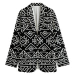 Black Ethnic Aztec Pattern Print Women's Cotton Blazer