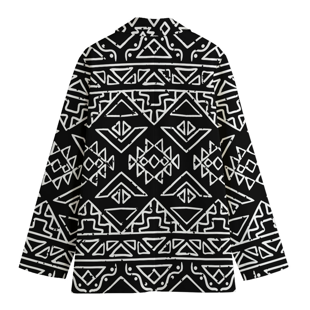 Black Ethnic Aztec Pattern Print Women's Cotton Blazer