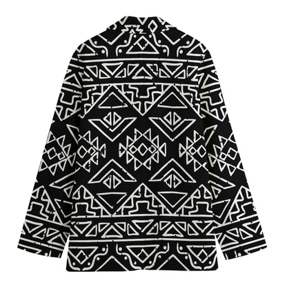 Black Ethnic Aztec Pattern Print Women's Cotton Blazer