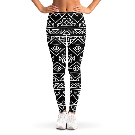 Black Ethnic Aztec Pattern Print Women's Leggings