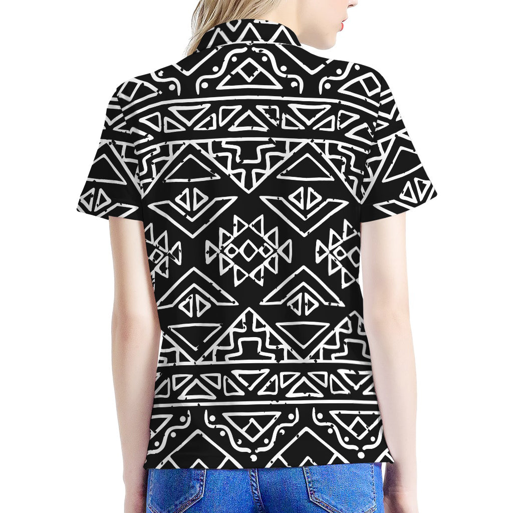 Black Ethnic Aztec Pattern Print Women's Polo Shirt