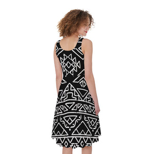 Black Ethnic Aztec Pattern Print Women's Sleeveless Dress