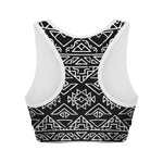 Black Ethnic Aztec Pattern Print Women's Sports Bra