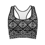 Black Ethnic Aztec Pattern Print Women's Sports Bra