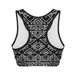 Black Ethnic Aztec Pattern Print Women's Sports Bra