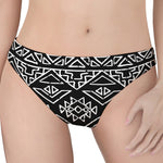 Black Ethnic Aztec Pattern Print Women's Thong