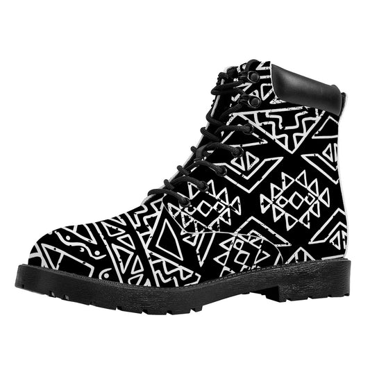 Black Ethnic Aztec Pattern Print Work Boots