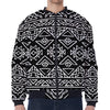 Black Ethnic Aztec Pattern Print Zip Sleeve Bomber Jacket