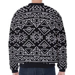 Black Ethnic Aztec Pattern Print Zip Sleeve Bomber Jacket
