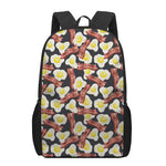 Black Fried Egg And Bacon Pattern Print 17 Inch Backpack