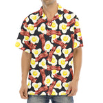 Black Fried Egg And Bacon Pattern Print Aloha Shirt