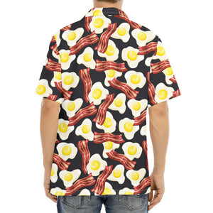 Black Fried Egg And Bacon Pattern Print Aloha Shirt