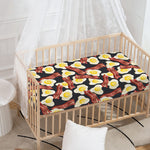 Black Fried Egg And Bacon Pattern Print Baby Crib Sheet