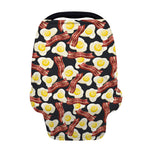 Black Fried Egg And Bacon Pattern Print Baby Seat Cover