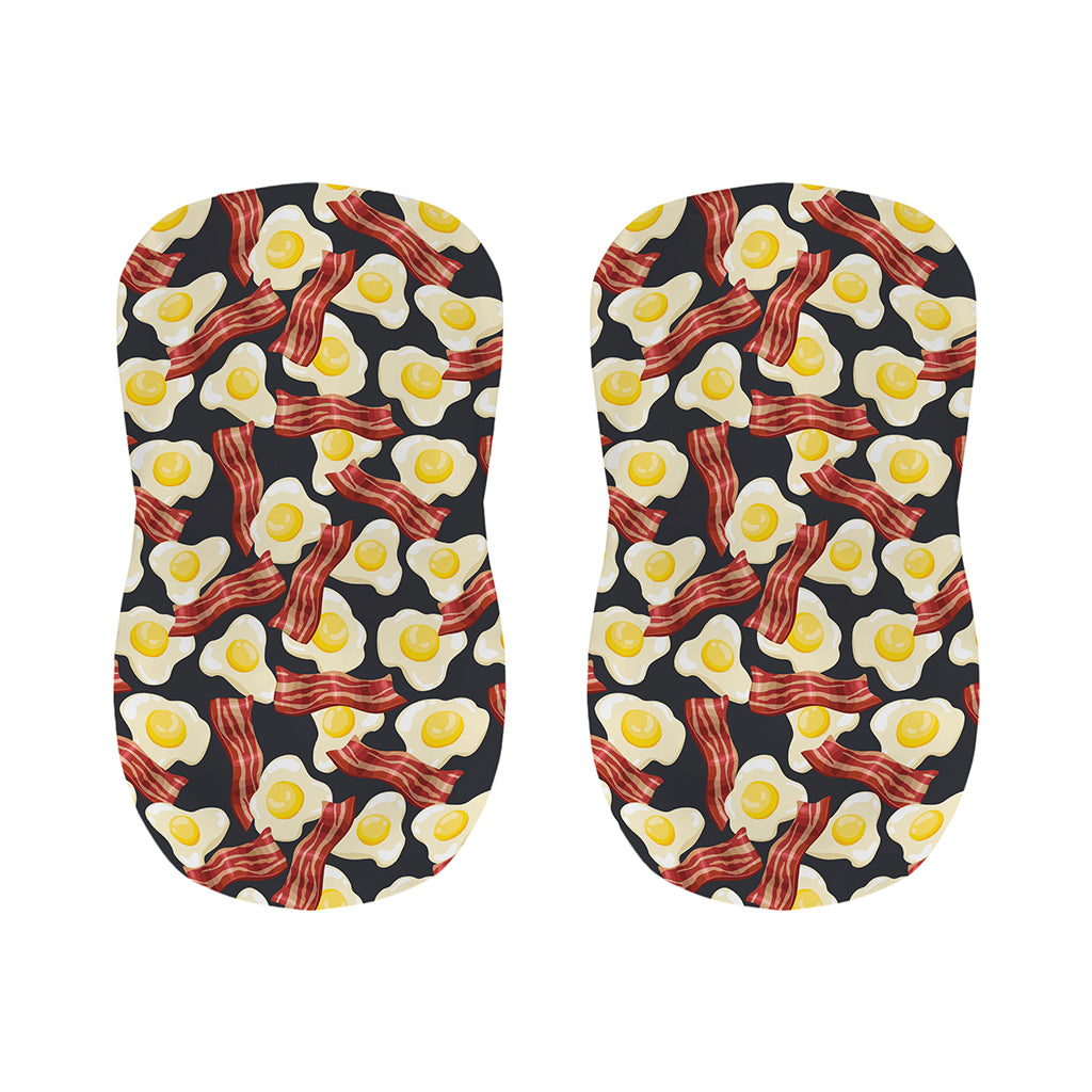 Black Fried Egg And Bacon Pattern Print Bar Stool Covers