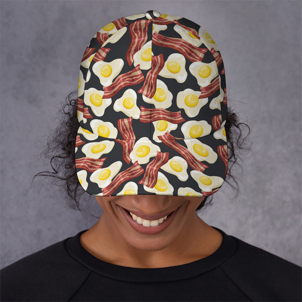 Black Fried Egg And Bacon Pattern Print Baseball Cap