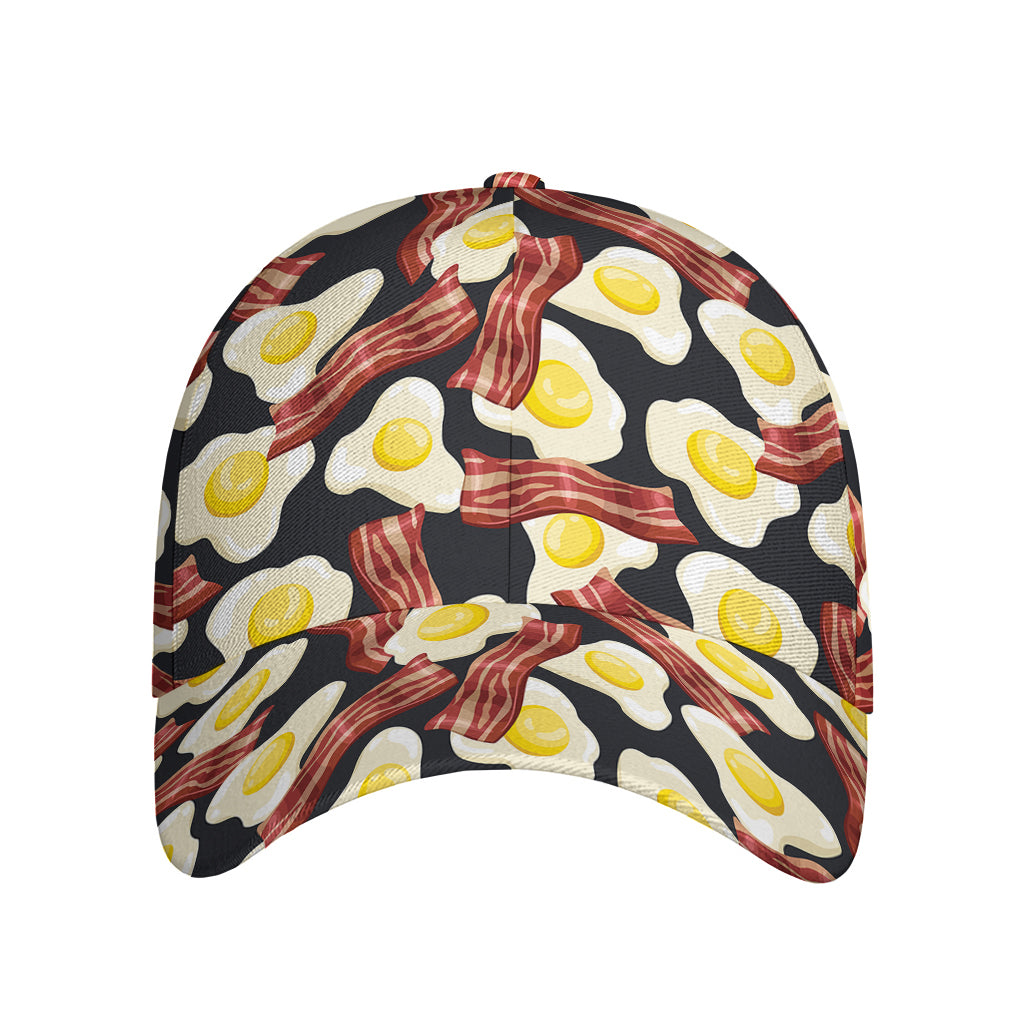 Black Fried Egg And Bacon Pattern Print Baseball Cap