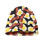 Black Fried Egg And Bacon Pattern Print Beanie