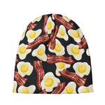 Black Fried Egg And Bacon Pattern Print Beanie