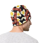 Black Fried Egg And Bacon Pattern Print Beanie