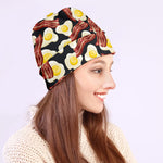 Black Fried Egg And Bacon Pattern Print Beanie