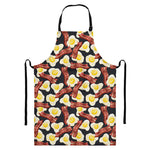 Black Fried Egg And Bacon Pattern Print Bib Apron With Pocket