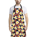 Black Fried Egg And Bacon Pattern Print Bib Apron With Pocket