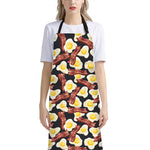 Black Fried Egg And Bacon Pattern Print Bib Apron With Pocket