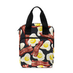 Black Fried Egg And Bacon Pattern Print Bible Tote Bag