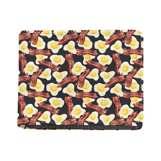 Black Fried Egg And Bacon Pattern Print Bifold Wallet