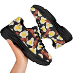 Black Fried Egg And Bacon Pattern Print Black Chunky Shoes