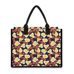 Black Fried Egg And Bacon Pattern Print Canvas Tote Bag